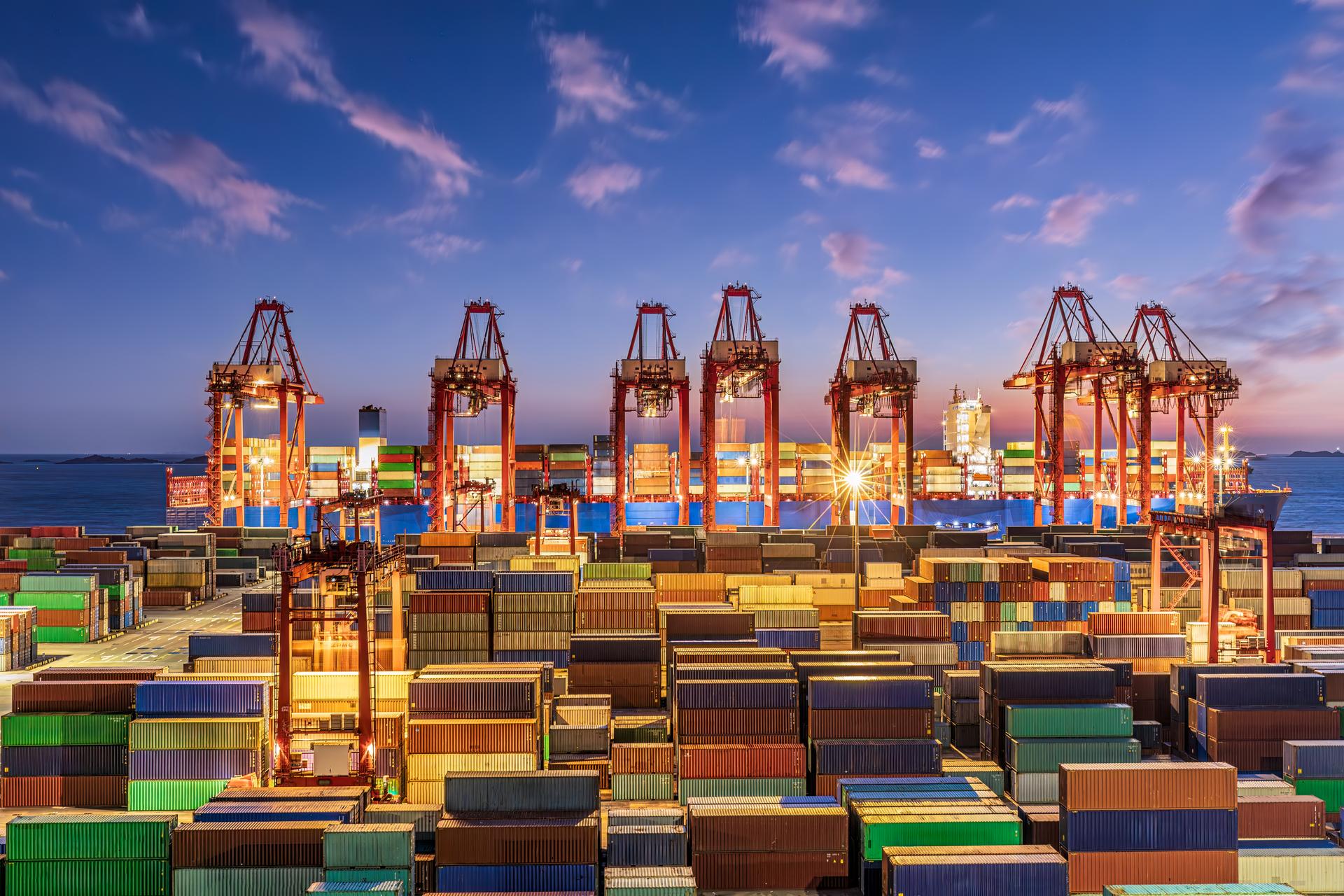 Night view of large container terminal port