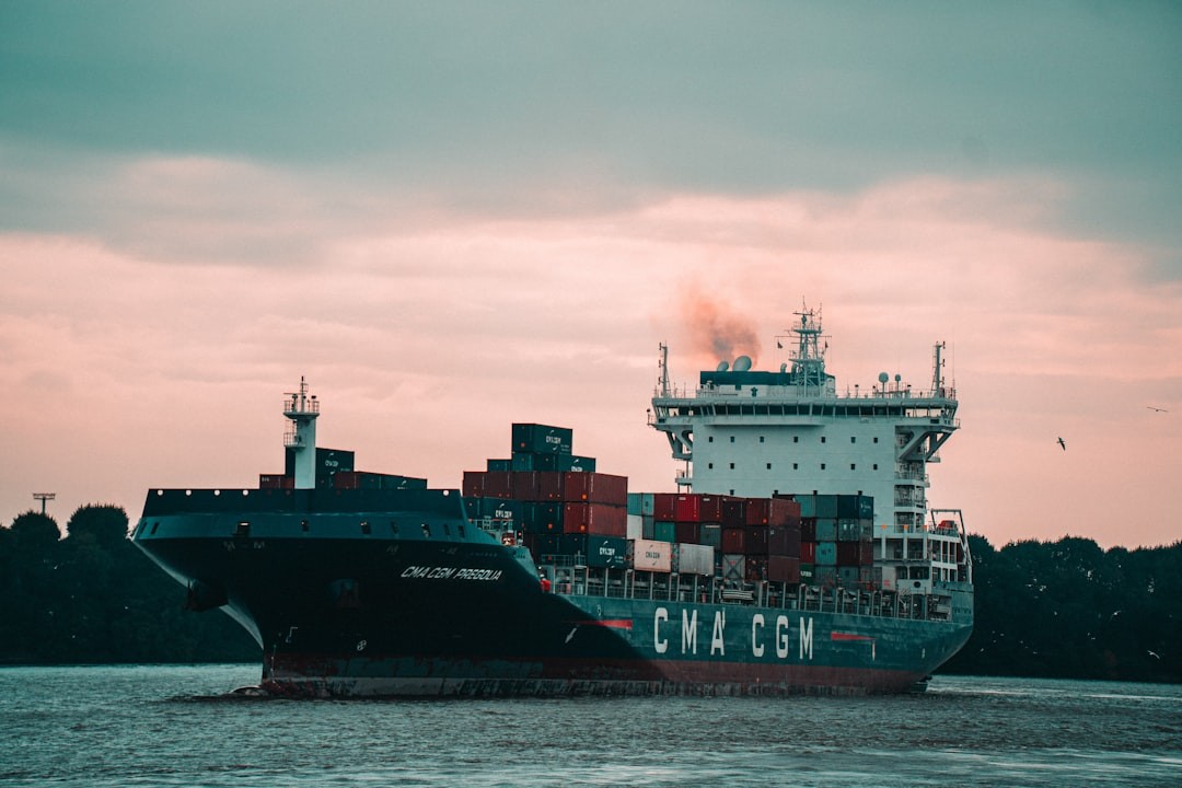 A ship arriving at the Hamburg harbor.